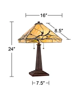 Robert Louis Tiffany Budding Branch Mission Tiffany Style Table Lamp with Table Top Dimmer 24" High Warm Bronze Metal Art Glass Square Shade for Livin