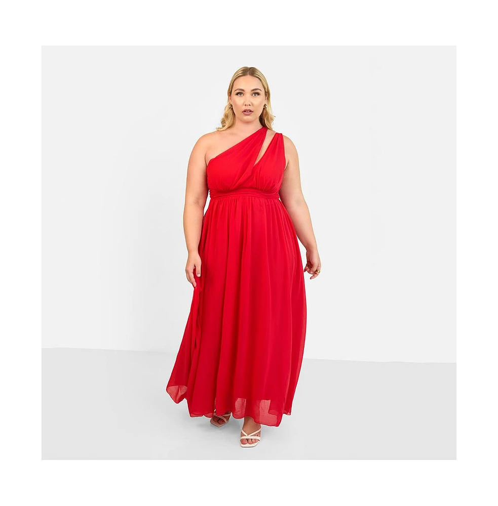 Rebdolls Plus Georgia Chiffon One Shoulder Maxi A Line Dress