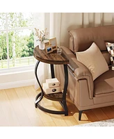 Tribesigns Half-Round End Table, 2-Tier Half Moon Side Table Semi Circle Accent Table with Metal Frame and Thicken Wood Tabletop for Living Room, Bedr