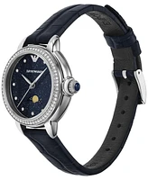 Emporio Armani Women's Blue Leather Strap Watch 32mm