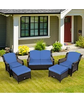 Skonyon 5 Pieces Patio Rattan Sofa Set with Cushion and Ottoman