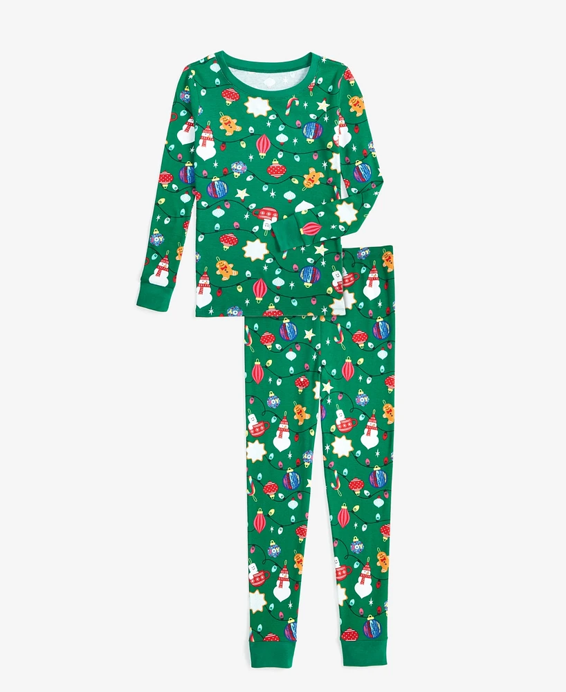 Family Pajamas Little & Big Kid 2-Pc. Cotton Snug-Fit Ornament Toss Matching Christmas Set, Created for Macy's