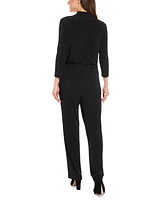 London Times Women's Loop-Neck Blouson Jersey Jumpsuit