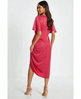 Quiz Women's Satin Ruched Detail Midi Wrap Dress