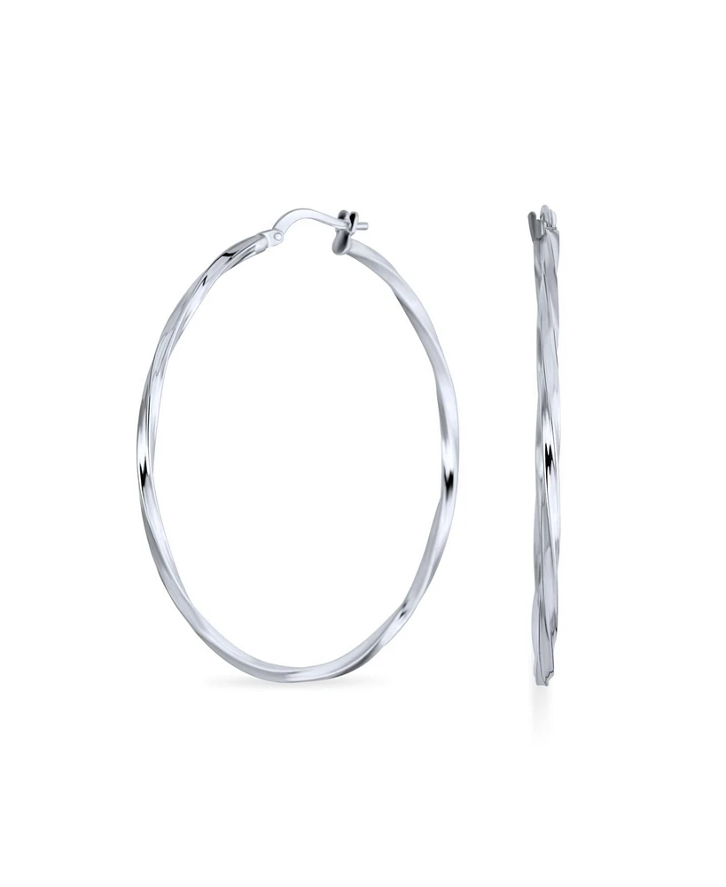 Bling Jewelry Timeless Wire Rope Cable Lightweight Twist Hoop Earrings For Women Sterling Silver 1.75 Inch Diameter