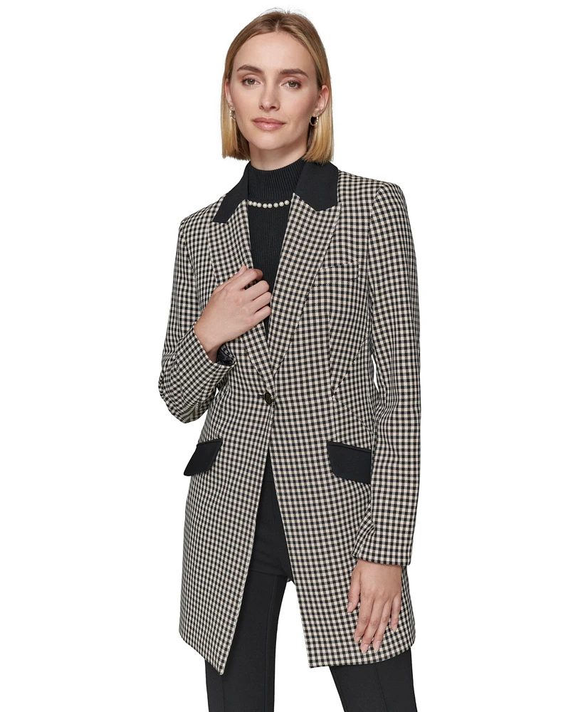 Karl Lagerfeld Paris Women's Checkered One-Button Blazer