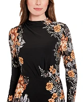 London Times Women's Mock-Turtleneck Floral Sheath Dress