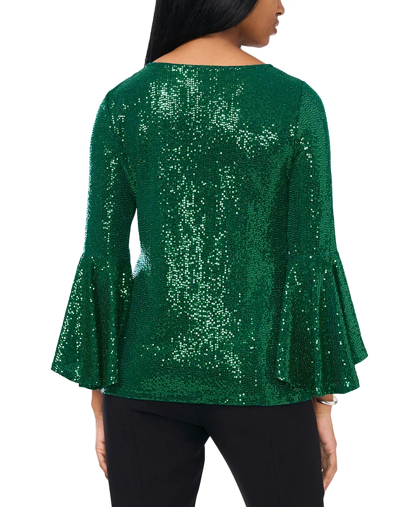 Msk Women's Sequined Round-Neck Bell-Sleeve Top