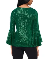 Msk Women's Sequined Round-Neck Bell-Sleeve Top