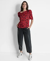 Dkny Women's Printed Asymmetric-Neck Satin Blouse