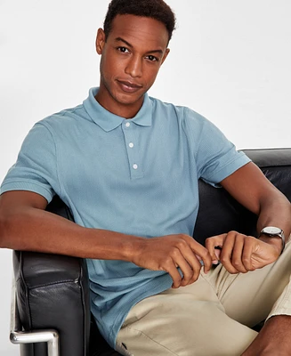 Alfani Men's Stretch Textured Stripe Jacquard Polo, Created for Macy's