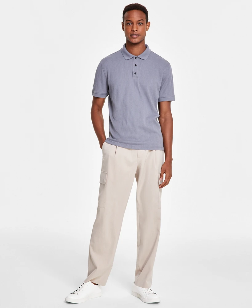 Alfani Men's Stretch Textured Stripe Jacquard Polo, Created for Macy's