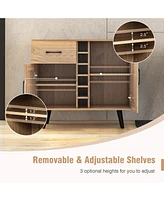 2-Door Wine Bar Cabinet Kitchen Sideboard Buffet with Drawer & Adjustable Shelves