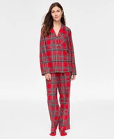 Family Pajamas Women's 2-Pc. Cotton Brinkley Plaid Notch-Collar Matching Christmas Pajamas, Created for Macy's