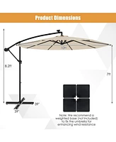 Slickblue 10 Feet Solar Offset Hanging Umbrella with 40 Lamp Beads and Panel