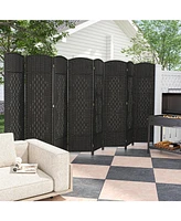 Slickblue 8-Panel Folding Room Divider with Hand-Woven Texture and Solid Wood Frame