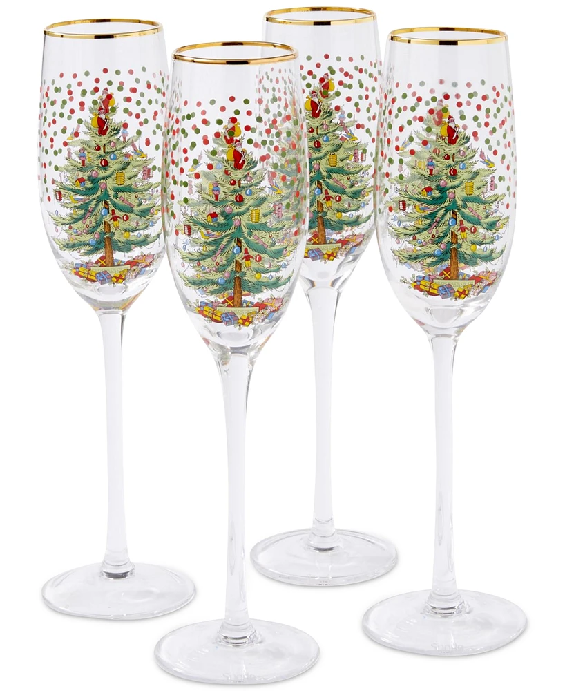 Spode Christmas Tree Polka Dot Champagne Flutes, Set of 4