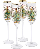 Spode Christmas Tree Polka Dot Champagne Flutes, Set of 4