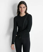 Dkny Women's Ribbed Asymmetrical-Zip Sweater