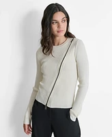 Dkny Women's Ribbed Asymmetrical-Zip Sweater