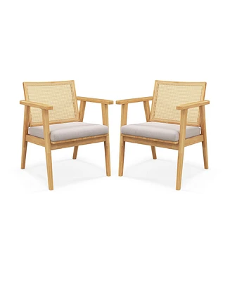 Slickblue Mid Century Modern Accent Chairs Set of 2 with Breathable Rattan Back-Natural