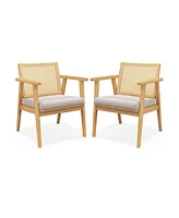 Slickblue Mid Century Modern Accent Chairs Set of 2 with Breathable Rattan Back-Natural