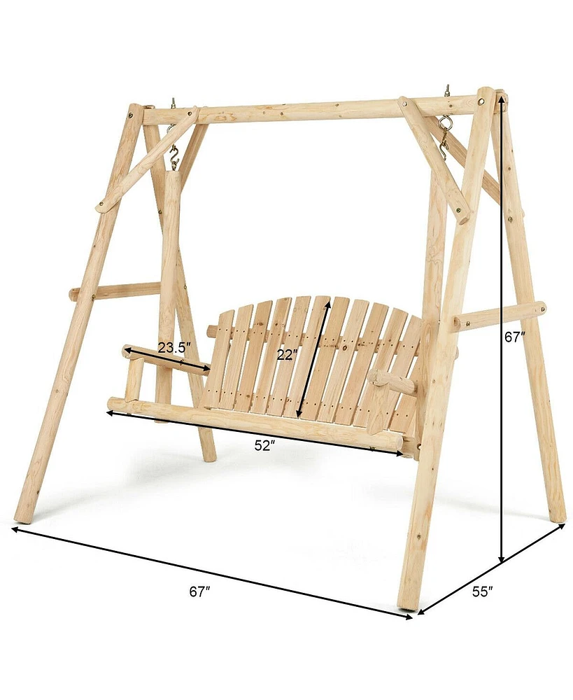 Slickblue Outdoor Wooden Porch Bench Swing Chair with Rustic Curved Back