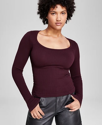 And Now This Women's Scoop-Neck Fitted Long-Sleeve Thermal Top, Created for Macy's