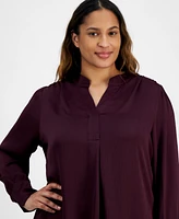 Anne Klein Plus Pleat-Front Long-Sleeve Top