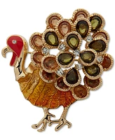 Anne Klein Gold-Tone Polished Brown Turkey Boxed Pin