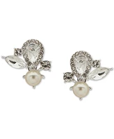 Anne Klein Silver-Tone Crystal & Imitation Pearl Cluster Stud Clip On Earrings