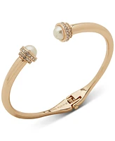 Anne Klein Gold-Tone White Imitation Pearl Crystal Cuff Bracelet