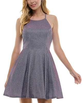 City Studios Juniors' Glitter Sleeveless Fit & Flare Dress