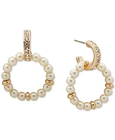 Anne Klein Gold-Tone Imitation Pearl Huggie Drop Earrings