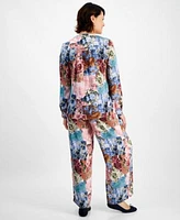 Jm Collection Womens Printed Split Neck Blouse Printed Satin Pants Created For Macys