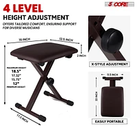 5 Core Keyboard Bench X Style Piano Stool Thick Padded 12-to-18.5-inc Adjustable Keyboards Chair