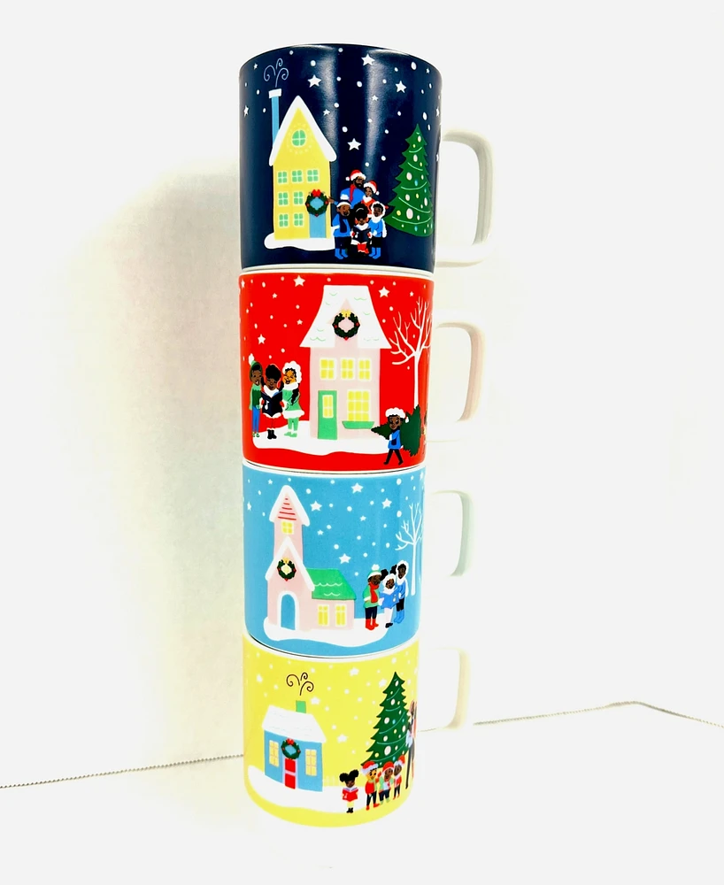 Black Paper Party Tis The Season Mug Tower,Set of 4