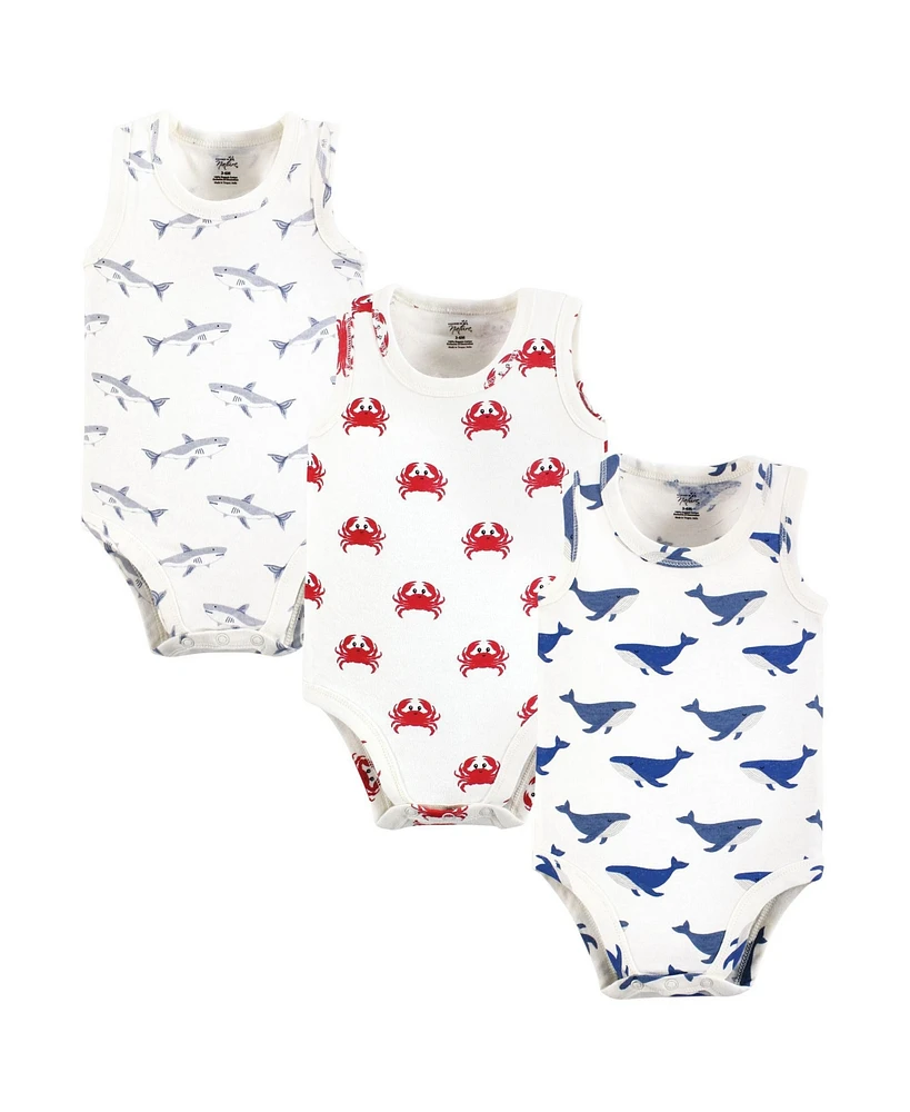 Touched by Nature Baby Boys Organic Cotton Sleeveless Bodysuits, Mystic Sea Creatures, 18-24 Months