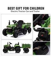 Tobbi 12 Volt Battery Operated Toy Tractor with Pull Behind Trailer, Dark Green