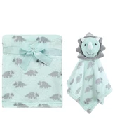 Hudson Baby Infant Boy Plush Blanket with Security Blanket, Triceratops, One Size