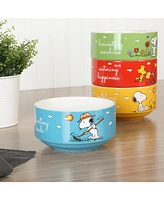 Peanuts Snoopy 4 Pack Stackable 5.5" Decorate Stoneware Bowl Set
