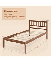 Sugift Twin Size Wood Bed Frame with Headboard and Slat Support