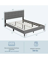 Sugift Queen Upholstered Platform Bed with Button Tufted Headboard