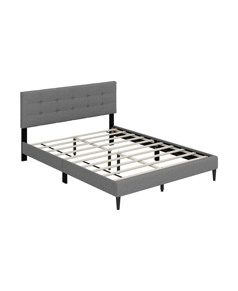 Sugift Queen Upholstered Platform Bed with Button Tufted Headboard
