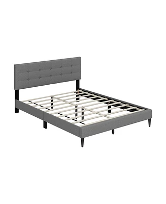 Sugift Queen Upholstered Platform Bed with Button Tufted Headboard