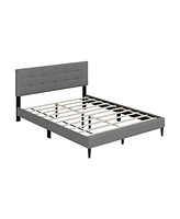 Sugift Queen Upholstered Platform Bed with Button Tufted Headboard