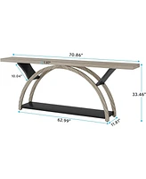 Tribesigns 70.87" Console Table with Storage Shelf, Narrow Long Sofa Behind Couch Table, 2-Tier Rustic Entryway Half Moon Frame for H
