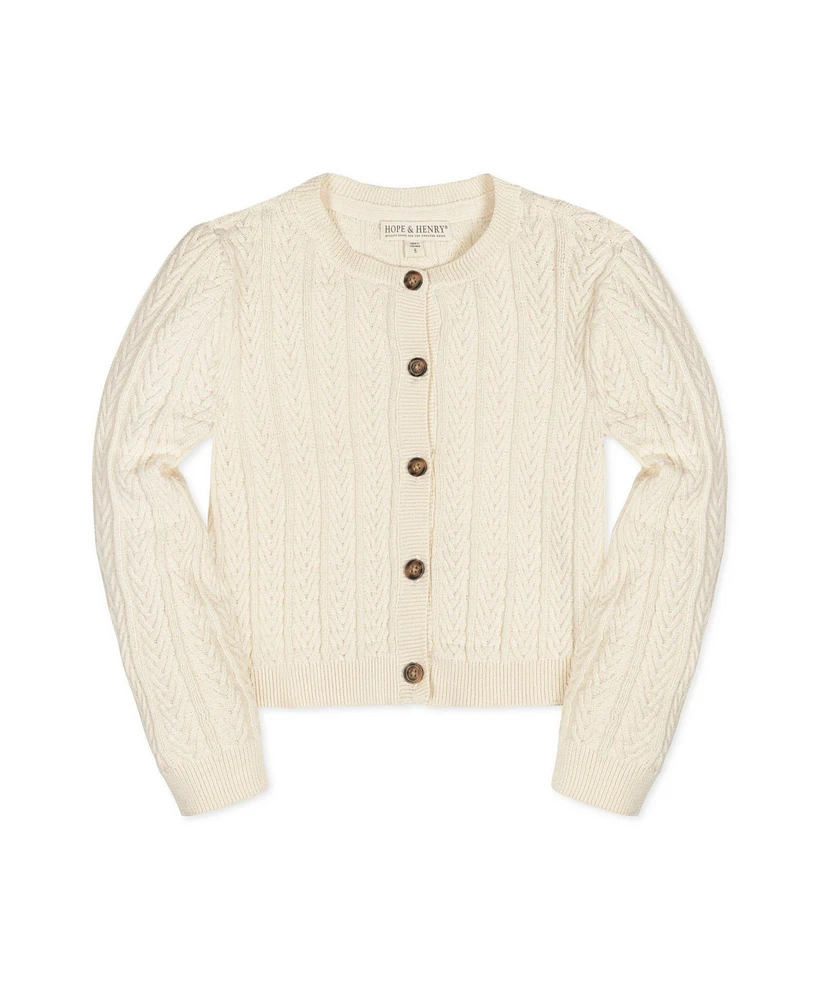 Hope & Henry Girls Organic Chevron Cable Cardigan Sweater