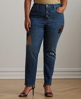 Lauren Ralph Plus Tapered Patchwork Boyfriend Jeans