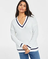 On 34th Women's V-Neck Tipped Sweater, Created for Macy's